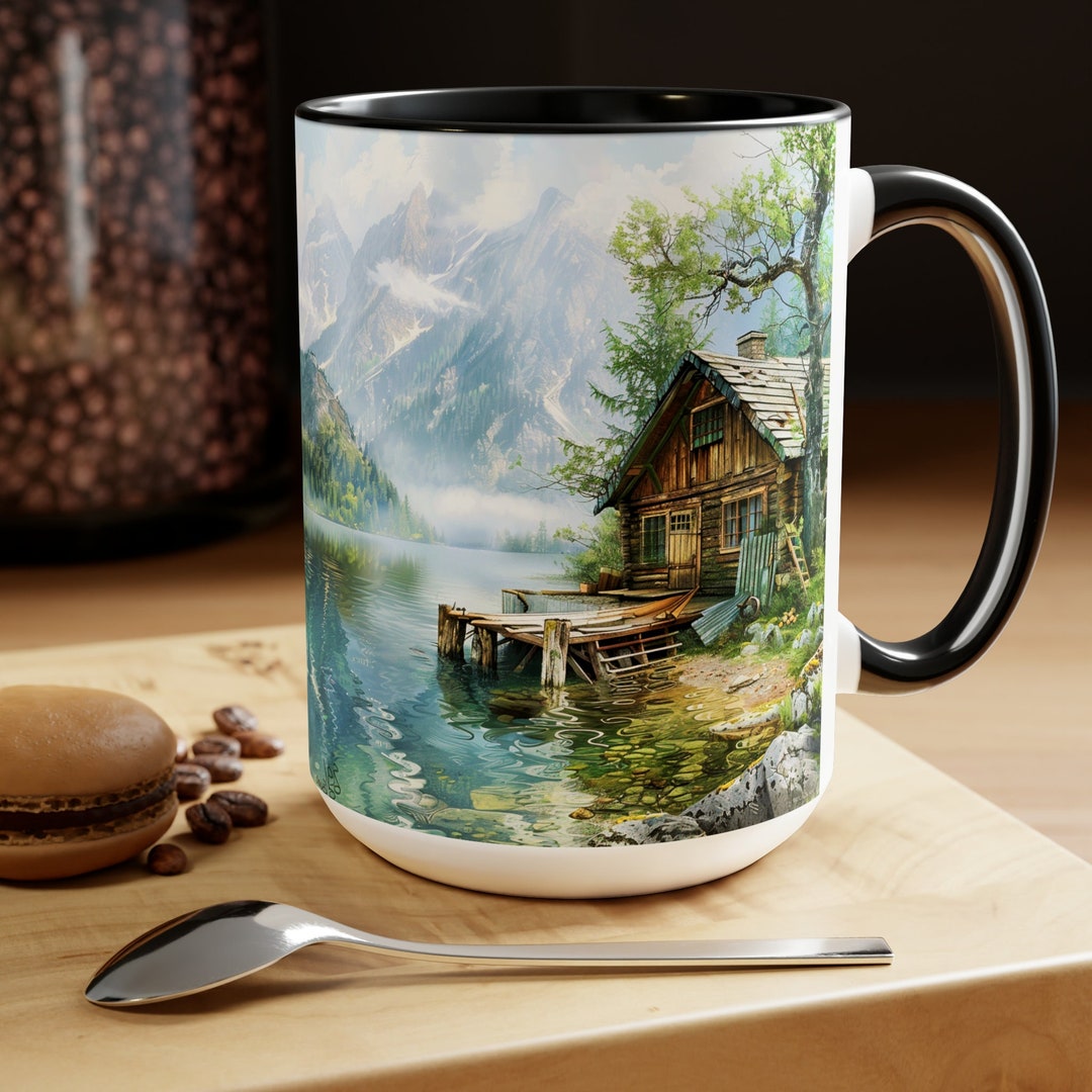 Cottage Mug Farmhouse Painting Coffee Mug River Landscape Tea Cup 15oz ...