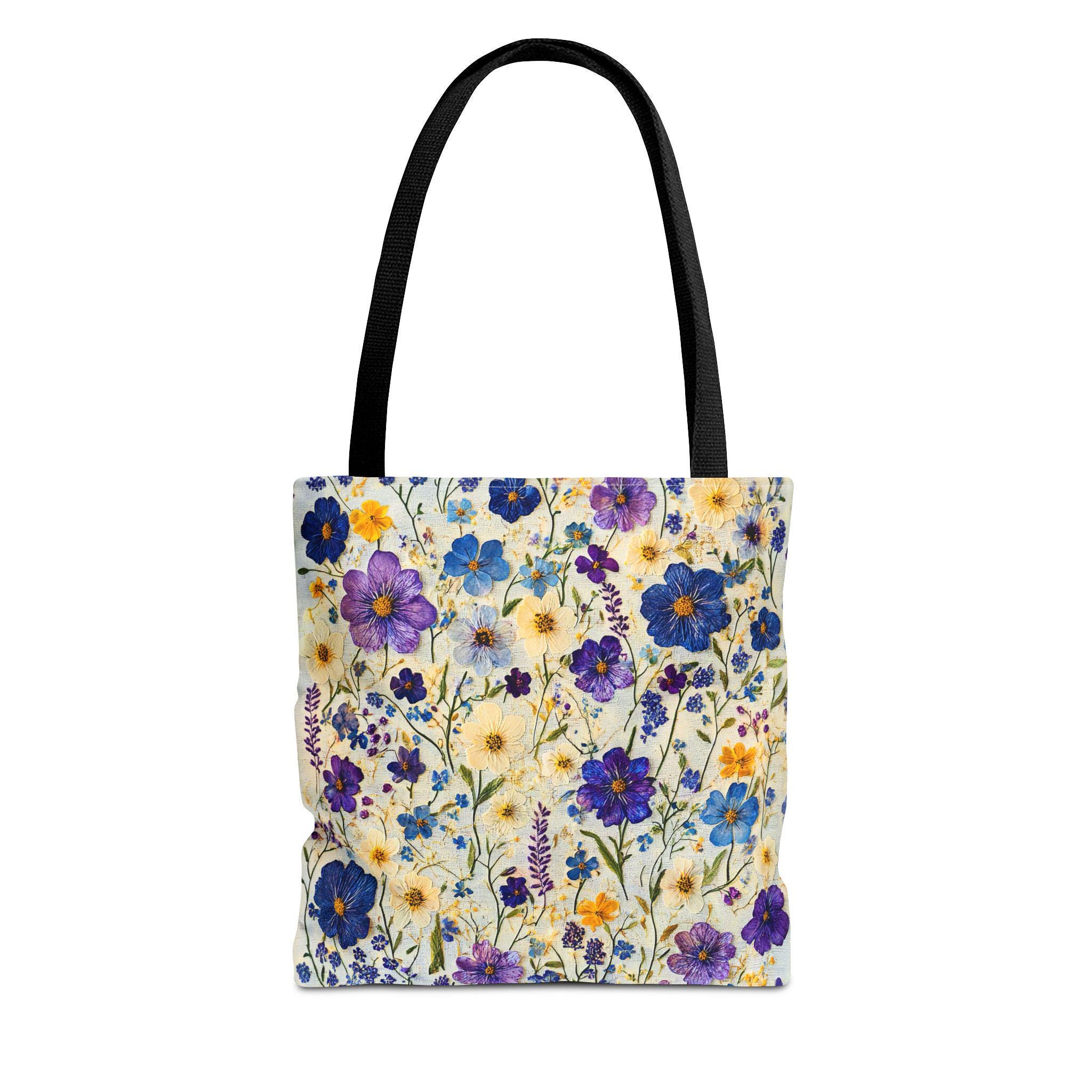Pressed Flowers Tote Bag: Boho Purple Floral Handbag
