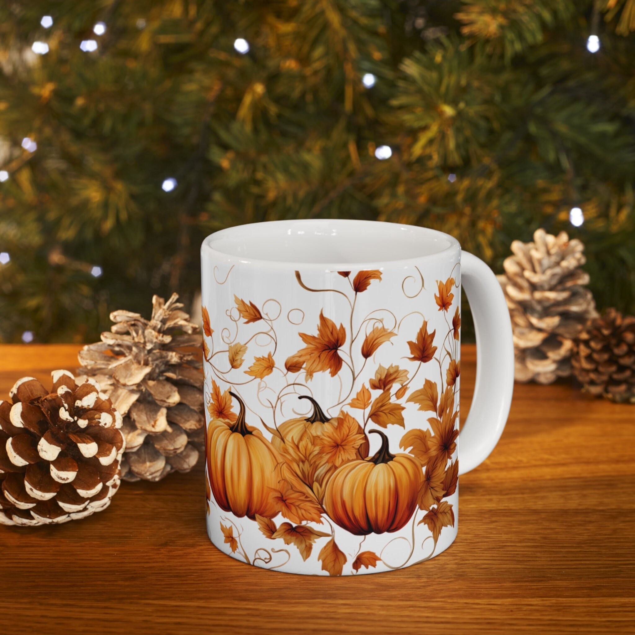 Fall Mini Coffee Mug Set - Ceramic Pumpkin & Buffalo Plaid Decor For Tiered Trays & Thanksgiving