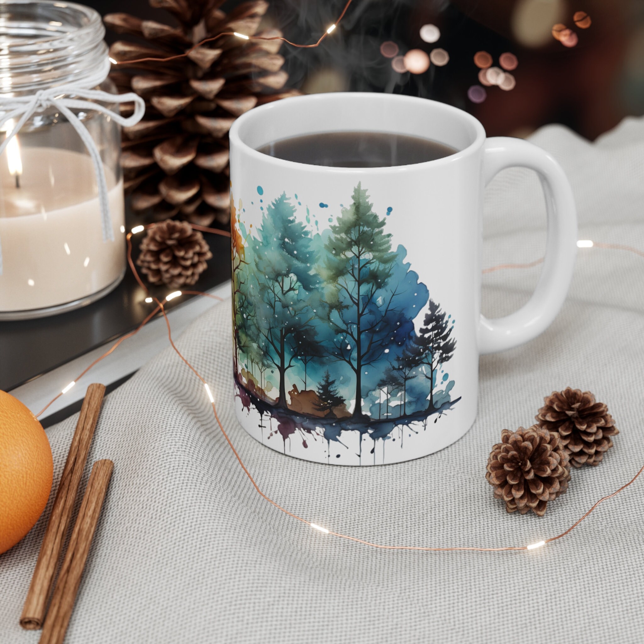 Winter Pine Tree Christmas Mug - 11oz Ceramic Tea Cup Gift For Women