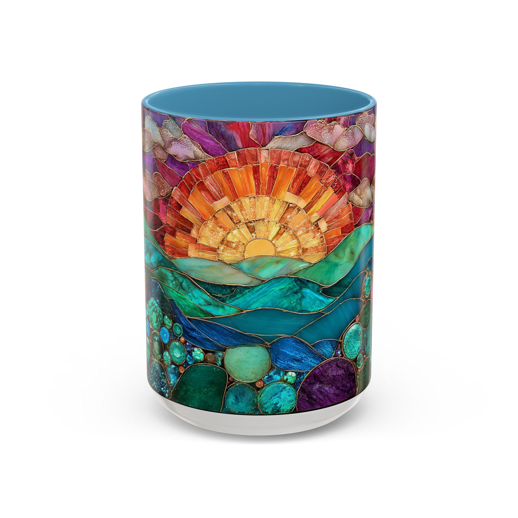 Stained Glass Ocean Mug: Beach Sunset Ceramic Cup, Coastal Decor