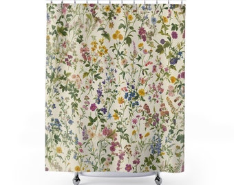 Watercolor Wildflowers Curtain Floral Shower Curtain Botanical Bathroom Decor Nature Inspired Bathroom Vintage Flower Curtain Home Decor