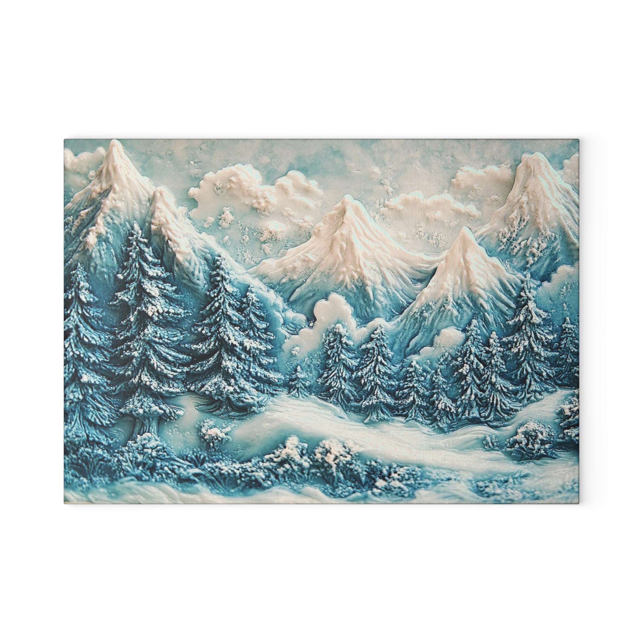 Planche à Découper Ronde En Verre Trempé 40 Cm - Décor Paysage D'hiver - Coloray