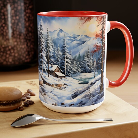Winter Cabin Art Mug: Vintage Mountain Landscape Coffee Cup - Etsy