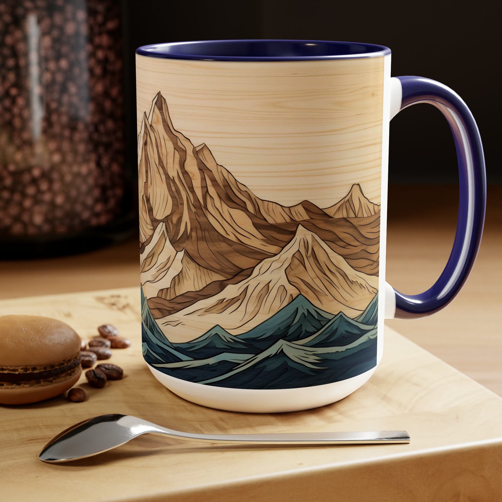 Moutain Peaks Mug Wood Panel Wall Art Style Cup Wooden Mountain Range