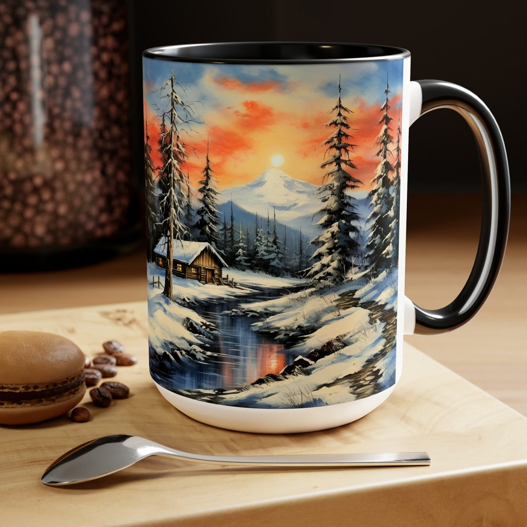 Winter Cabin Mug Cabin Art Print Coffee Mug Snowy Cabin Painting Tea