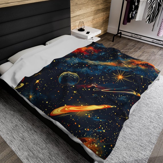 Outer Space Blanket Galaxy Starry Night Sky Velveteen Plush Throw