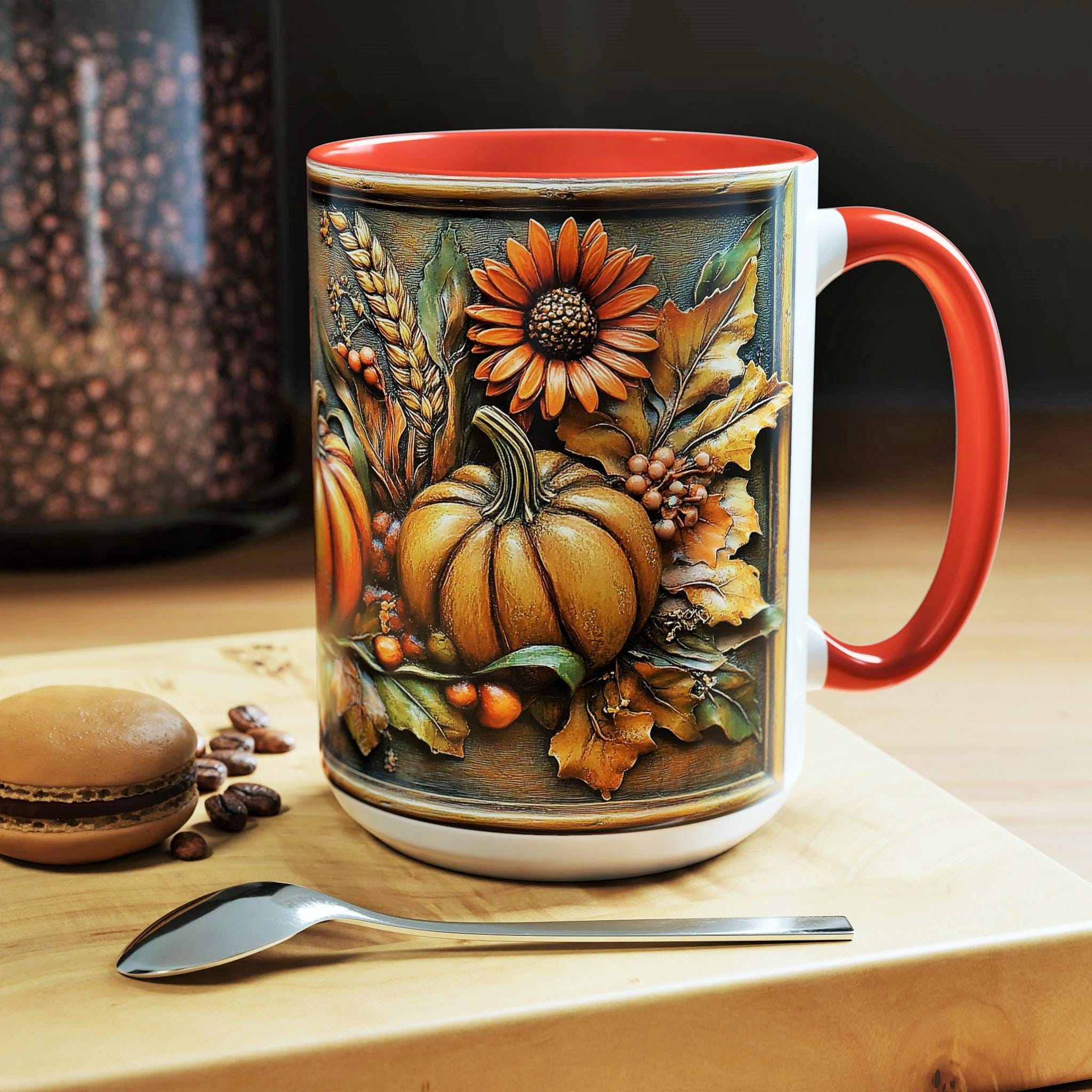 Spectrum Gilded Ceramic Coffee Mug – 16oz, Choose Pumpkin Sunflower Bird Poinsettia – Fall & Christmas