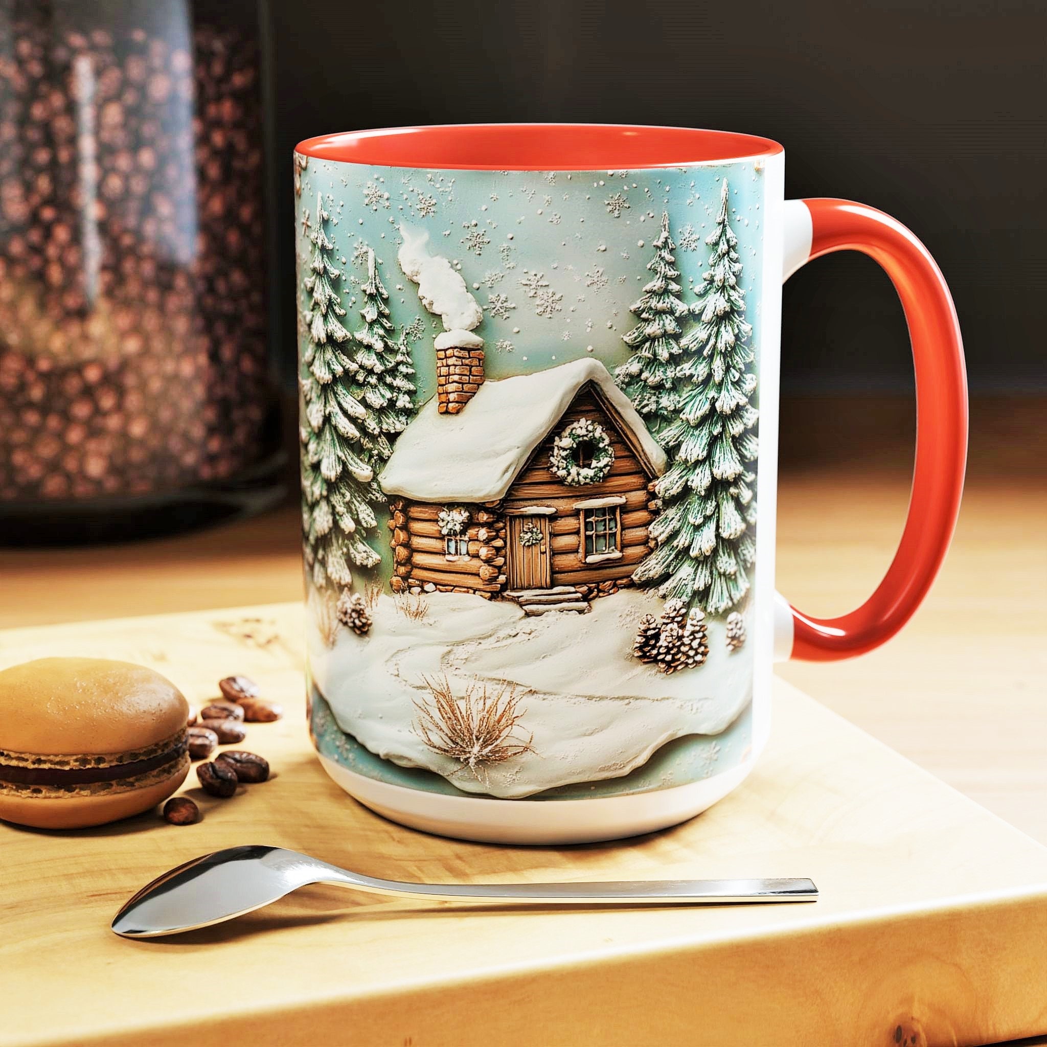 Tazza Natalizia In Fine Bone China Da 400ml - Animali Con Regali In Paesaggio Invernale - Tema Avvento