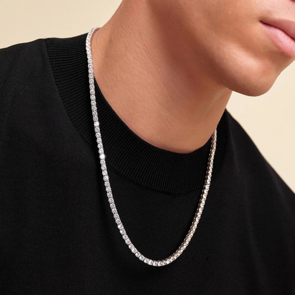 Premium 4 MM Iced Out Diamant Tenniskette für Herren & Damen | Hip Hop Schmuck | Diamant-Halskette in 18k Gold Plated.