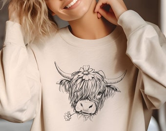 Cow Sweatshirt, Cowgirl Sweater, Western Lover Jumper, Cute Cowgirl Top, Heifer Sweater,Highland Cow Jumper,Farm Life Top,Highland Cow Gifts