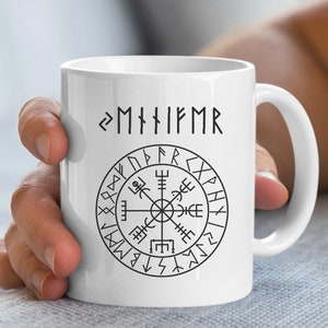 Personalised Viking Runes Mug, Custom Name in Futhark Runes Mug, Viking Compass Coffee Mug, Viking Coffee Cup, Norse Mythology Gifts