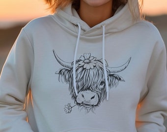 Cow Hoodie, Cowgirl Sweater, Western Lover Sweatshirt, Cute Cowgirl Top, Heifer Shirt,Highland Cow Hoodie,Farm Life Tee,Highland Cow Gifts