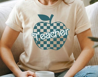 Checkered Teacher Shirt, Kindergarten Teacher Shirt, Back To School Shirt, Teacher Shirt For Women, PreK Teacher Gift for Her,Pink Y2K Style