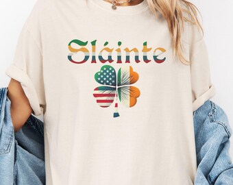 Irish American Flag Slainte Shirt Comfort Colors St Patricks Day TShirt Ireland Saint Patricks Day St Paddys Day T-Shirt St Pattys Day