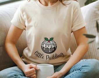 Little Pudding Christmas Pregnancy Announcement Shirt, Maternity Shirt, Xmas Pregnant T-shirt, Festive Pregnancy Reveal Tshirt, Baby Reveal