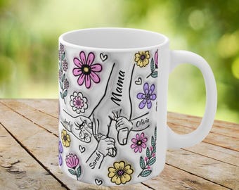 Personalised Hold Our Hands Mug, Printed Faux 3D Effect Hold My Hand, Mothers Day Gift, Christmas Gift, Birthday Gift For Mum, Grandma, Mom