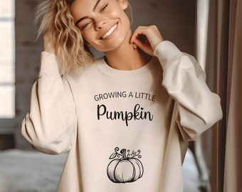 Growing a Little Pumpkin Pregnancy Announcement Sweatshirt, Maternity Jumper, Pregnant Pullover, Thanksgiving Pregnancy Reveal Sweatshirt