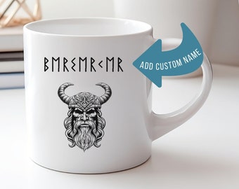 Personalised Viking Runes Mug, Custom Name in Futhark Runes Cup, Viking Warrior Mug, Viking Gift, Custom Viking Mug, Norse Mythology Gifts