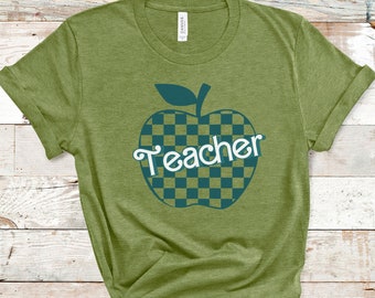 Teacher Shirt, Primary School Teacher Shirt, Back To School Shirt, Teacher Shirt For Women, Checkered Teacher Gift for Her,  Teacher's Apple