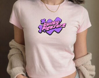 Camiseta de bebé Y2K, placer culpable, camiseta corta Y2K de bebé ángel, camiseta con eslogan Y2K, camiseta divertida para bebé, top corto bonito, camiseta divertida Y2K