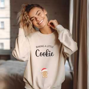 Baking A Little Cookie Sweatshirt, Christmas Pregnancy Sweater, Pregnancy Announcement Sweatshirt, Festive Baby Reveal Jumper, Xmas Reveal image 1