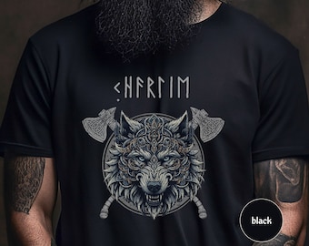 Personalised Viking Runes Shirt, Custom Name in Futhark Runes T-Shirt, Fenrir Viking Wolf Shirt, Unisex Viking Clothes, Adult and Child Size