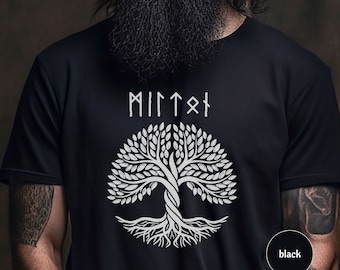 Camiseta personalizada de runas vikingas, nombre personalizado en runas Futhark, camiseta vikinga del árbol de la vida, ropa vikinga unisex, regalo de mitología nórdica