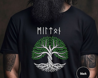 Personalised Viking Runes Shirt, Custom Name in Futhark Runes T-Shirt, Viking Tree Of Life TShirt,Unisex Viking Clothes,Norse Mythology Gift