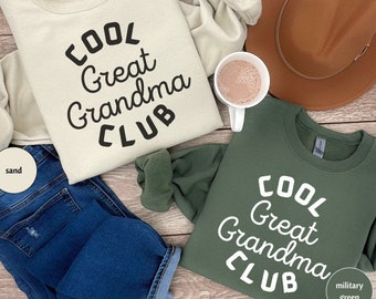Felpa Cool Great Grandma Club, girocollo Cool Great Gran, maglione dell'era della bisnonna, regalo di compleanno della bisnonna, annuncio del bambino