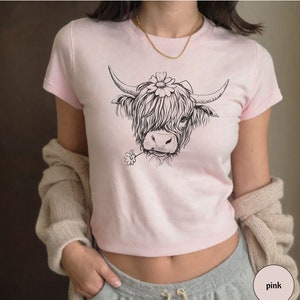 Y2K Baby Tee Shirt, Cute Highland Cow TShirt, Trendy Y2K T-shirt, Girl Y2K Streetwear, Generation Z Baby Tee, Cute Crazy Shirt,Fashion Rebel
