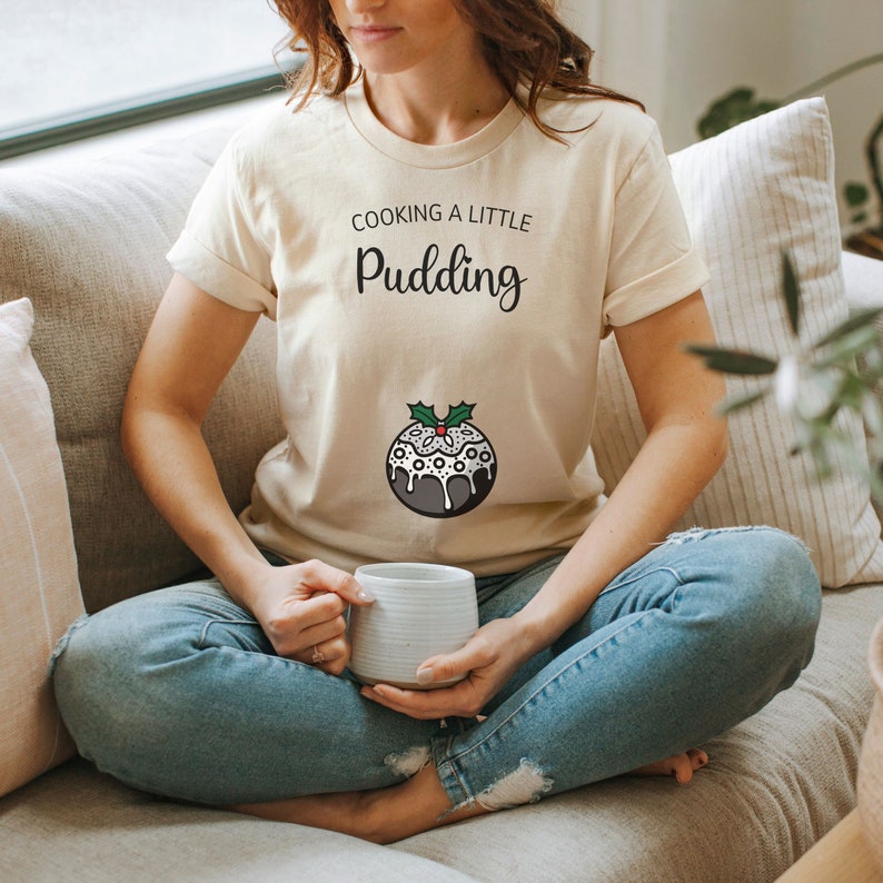 Cooking A Little Pudding Christmas Pregnancy Announcement Shirt, Maternity Shirt, Xmas Pregnant T-shirt, Festive Pregnancy Reveal Tshirt image 1