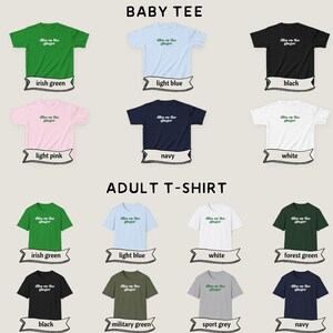 以下が含まれることがあります： 緑色の文字で「dibs on the ginger」と書かれたグラフィックTシャツのデザイン。シャツは、アイルランドグリーン、ライトブルー、ブラック、ライトピンク、ネイビー、ホワイト、フォレストグリーン、ミリタリーグリーン、スポーツグレー、ネイビーなど、さまざまな色からお選びいただけます。シャツはベビーサイズと大人サイズがあります。