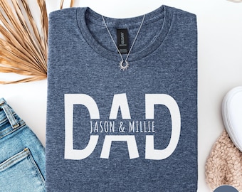 Camiseta personalizada para papá, camiseta personalizada para papá con nombres de niños, regalo para el Día del Padre, camiseta para papá primerizo, camiseta personalizada con nombres de niños, camiseta para el Día del Padre