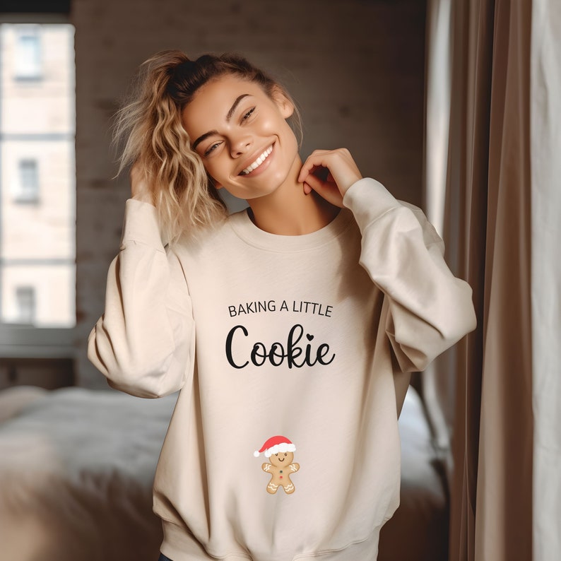 Baking A Little Cookie Sweatshirt, Christmas Pregnancy Sweater, Pregnancy Announcement Sweatshirt, Festive Baby Reveal Jumper, Xmas Reveal image 1