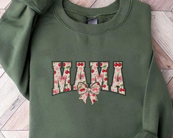Koszulka z kokardą „Cherries & Coquette Mama”, prezent z kokardą „Coquette” dla mamy, prezent ciążowy, prezent na Dzień Matki, bluza z kapturem dla mamy, prezent na baby shower dla mamy