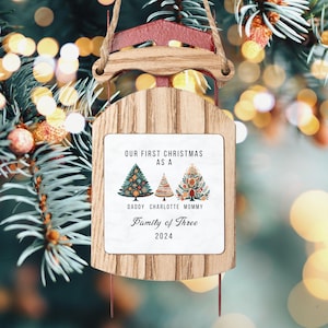Family of Three Christmas Ornament, Family Ornament, First Christmas Ornament, Family of 3, Personalized Baby&#39;s First Christmas Ornament