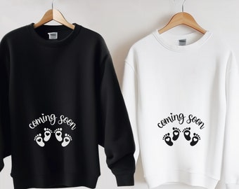 Twin Pregnancy Announcement Sweatshirt, Coming Soon Jumper, Twin Pregnancy Reveal Sweater, Twin Baby Reveal Pullover, Twin Baby Announcement
