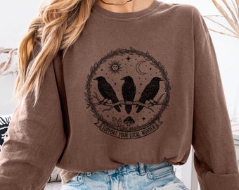 Support Your Local Murder Shirt, Comfort Colors Dark Academia Shirt, Funny Crow Shirt, Goblincore Shirt, Lunar Phase Shirt, Witchy Crow Tee