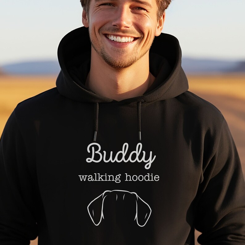 Custom Dog Ears Walking Hoodie, Personalised Dog Name Sweatshirt, Custom Dog Hoodie,Dog Father Gift, Pet Gift for Him Her, Pet Lovers Hoodie Black