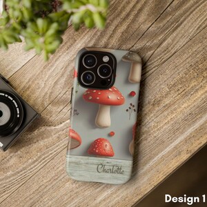 Personalized Mushroom Phone Case, Custom Name Tough Phone Case, Cottagecore Trippy Mushroom Case, iPhone 16 15 14 13 Pro Max, Samsung, Pixel