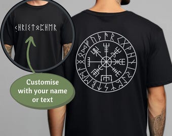 Personalised Viking Runes Shirt, Custom Name in Futhark Runes T-Shirt, Viking Compass TShirt, Unisex Viking Clothes, Norse Mythology Gifts