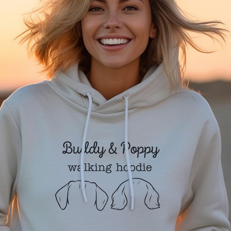 Custom Dog Ears Walking Hoodie, Personalised Dog Name Sweatshirt, Custom Dog Hoodie,Dog Father Gift, Pet Gift for Him Her, Pet Lovers Hoodie White