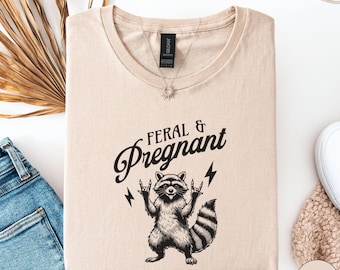 Wildes und schwangeres Waschbär-Shirt, Schwangerschaftsstimmung, wilder Waschbär lassen Sie mich allein Tshirt Neues Baby offenbaren, lustige Mutterschaft, um Pullover zu sein