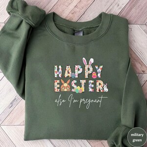 Bluza z napisem „Ogłoszenie ciąży na Wielkanoc”, zabawny sweter z napisem „Ogłoszenie ciąży”, wesołych świąt wielkanocnych, wiosenny sweter z napisem „Ogłoszenie dziecka na Wielkanoc”, sweter „Również jestem w ciąży”,