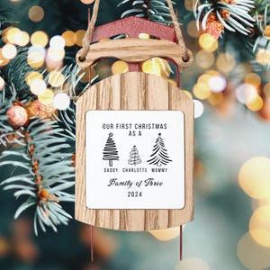 Family of Three Christmas Ornament, Family Ornament, First Christmas Ornament, Family of 3, Personalized Baby&#39;s First Christmas Ornament