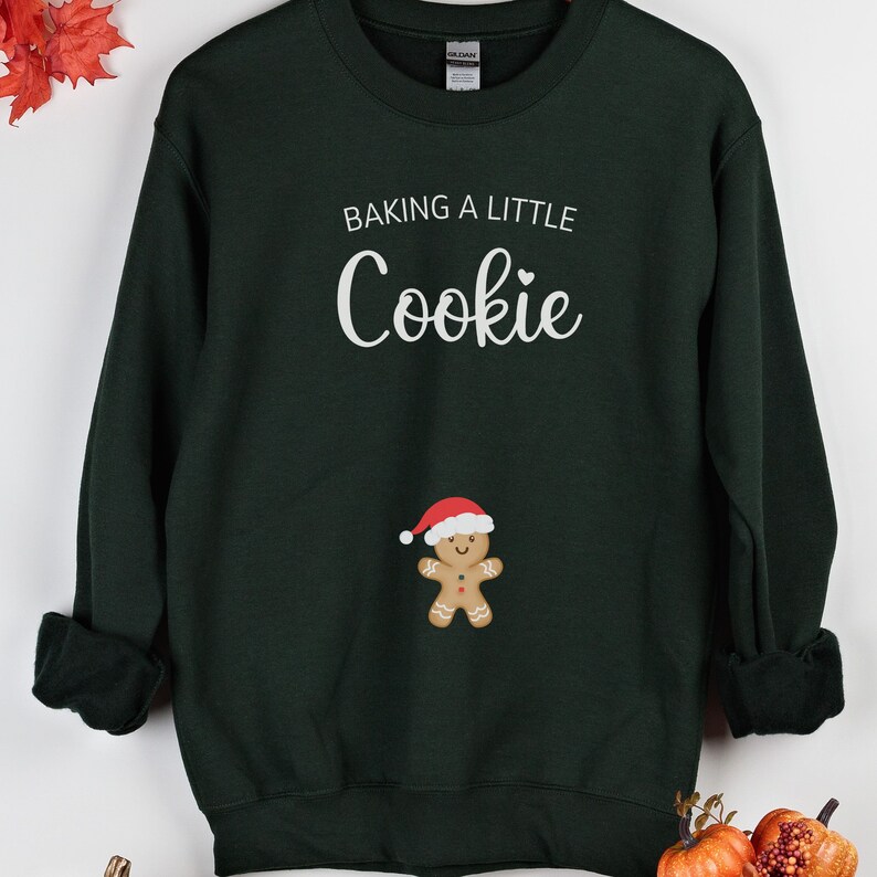 Baking A Little Cookie Sweatshirt, Christmas Pregnancy Sweater, Pregnancy Announcement Sweatshirt, Festive Baby Reveal Jumper, Xmas Reveal image 3