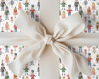 Nutcracker Christmas Wrapping Paper, Pink Christmas Gift Wrap for Girls, Sugar Plum Fairy Holiday Wrapping Paper