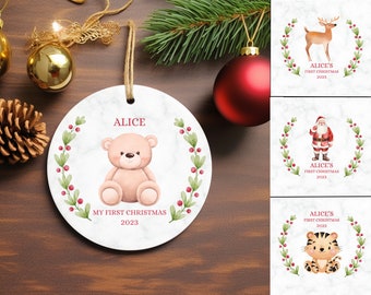 Primo ornamento di Natale del bambino Ornamento personalizzato per il nuovo bambino 2022 Ornamento di Natale con nome del bambino Ricordo del bambino Ornamento personalizzato dell'orso di Natale