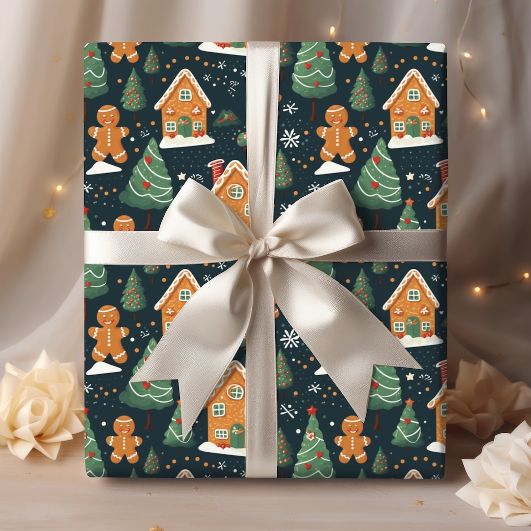 Christmas Wrapping Paper Gingerbread Gift Wrap Xmas Holiday Etsy
